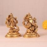 Brass Superfine Ganesha and Lakshmi Idol Pair - 4" Height